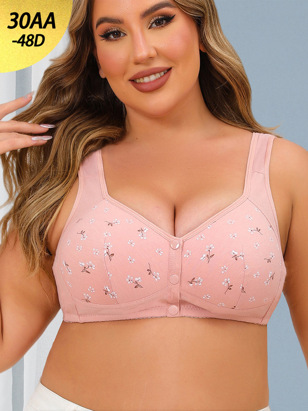 Wireless Plus Size Camisole Bra - Front Closure & Printed