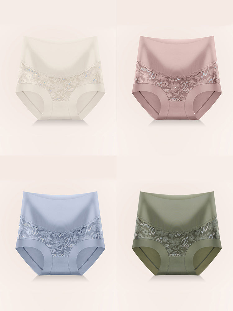 4 Pack Breathable High Waist Sexy Lace Ice Silk Seamless Panties