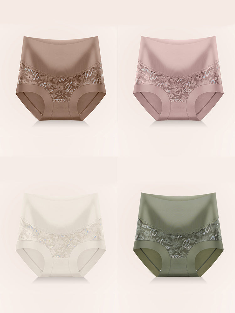 4 Pack Breathable High Waist Sexy Lace Ice Silk Seamless Panties
