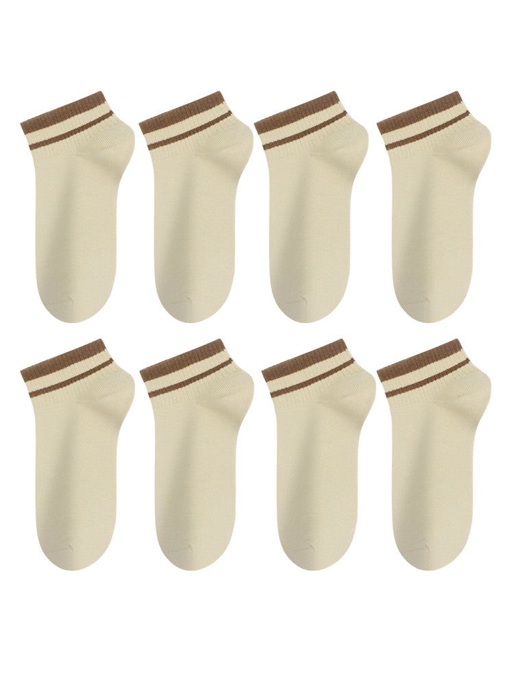 8 Pairs of Cotton Solid Color Casual Ankle Socks