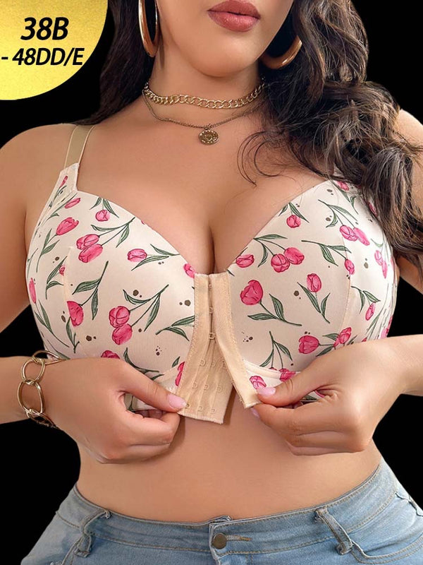 Plus-Size Front-Closure U-Back Underwire Bra – Support & Beautiful Back Design