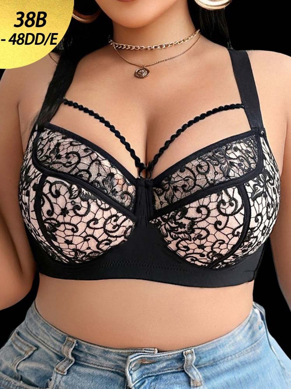 Ultra-Thin Padded Semi-Transparent Underwire Bra - Front Lace and Delicate Strap