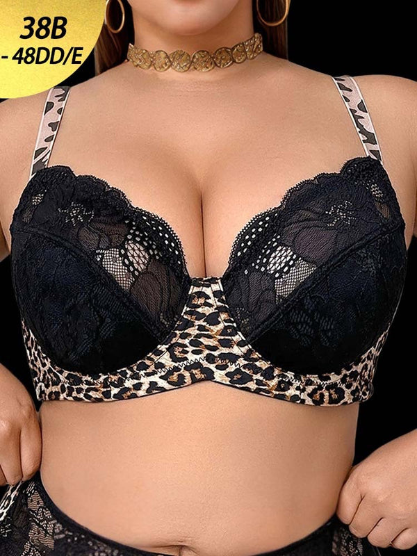 Plus-Size Leopard Print Underwire Bra – Sexy Lift & Support for Full Busts