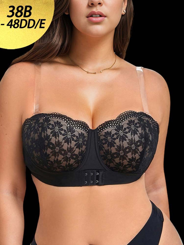 Floral Embroidered Lace Front-Closure Underwire Bra – Sheer Mesh & Push-Up Fit