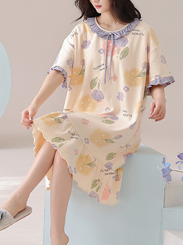 Women's Short Sleeve Sleepwear Nightdress with Built-in Bra Padding