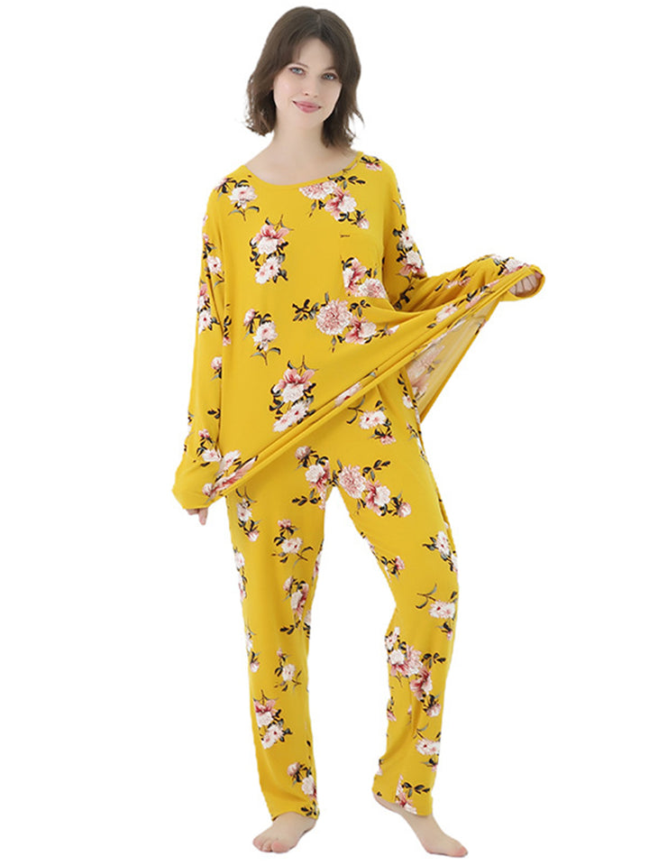 Women Plus Size Long Sleeve Printing Soft Pajamas Set