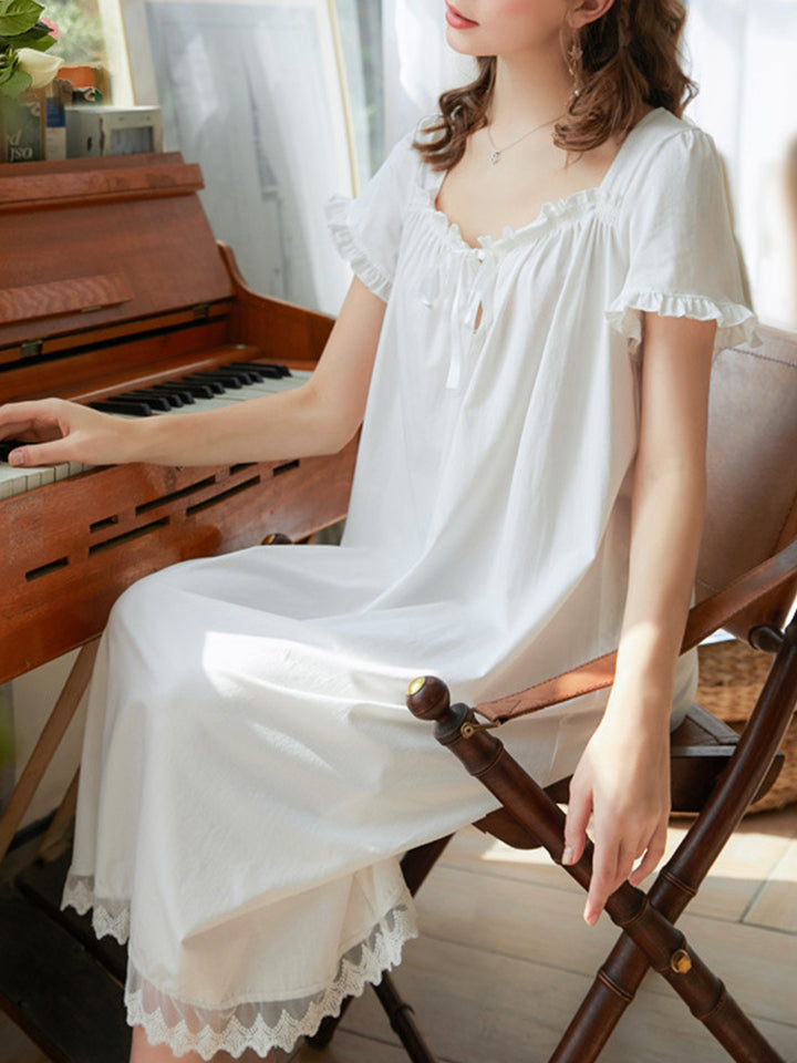 Women's Lace Nightdress Short Sleeve Victorian Nightgown Sleepwear Pajama