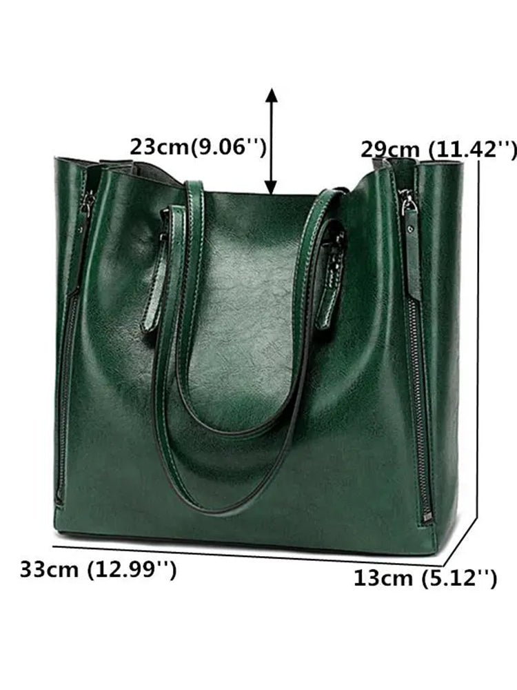 Solid Large Capacity Leisure Handbag Faux Leather Shoulder Tote Bag