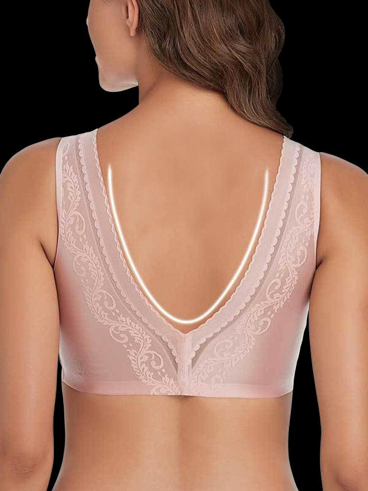 Wireless Zip Front Gather Wide Shoulder Straps Comfy Beauty Back Removable Paddings Bra