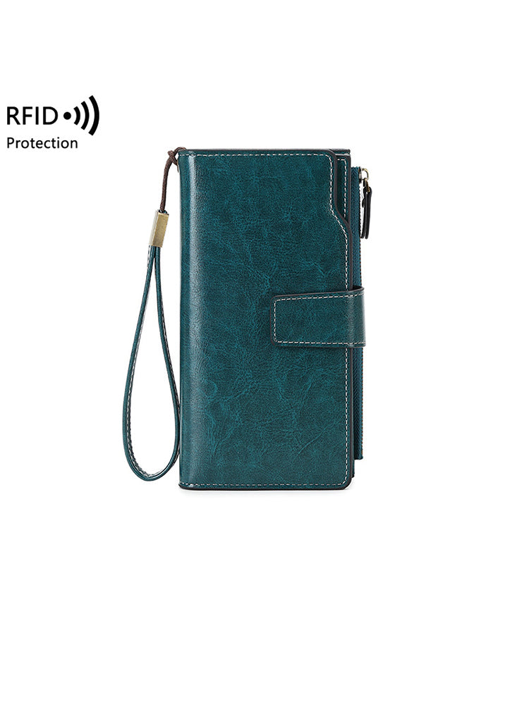 Vintage PU Leather RFID Anti Theft Oil Wax 6.3 Inch Phone Long Wallet Purse