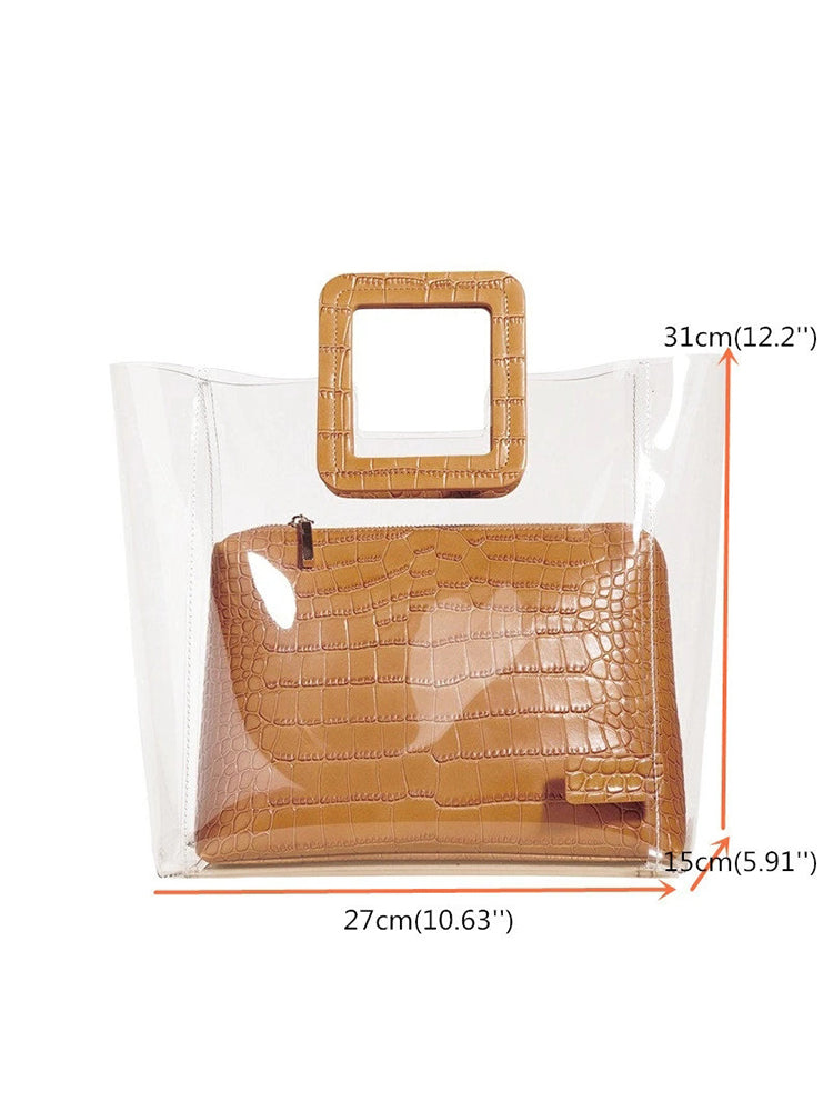 Women Clear Crocodile Pattern 2 Pieces Handbag