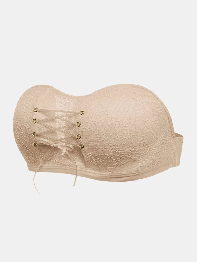 Women Lace Push Up Wireless Strapless Bra