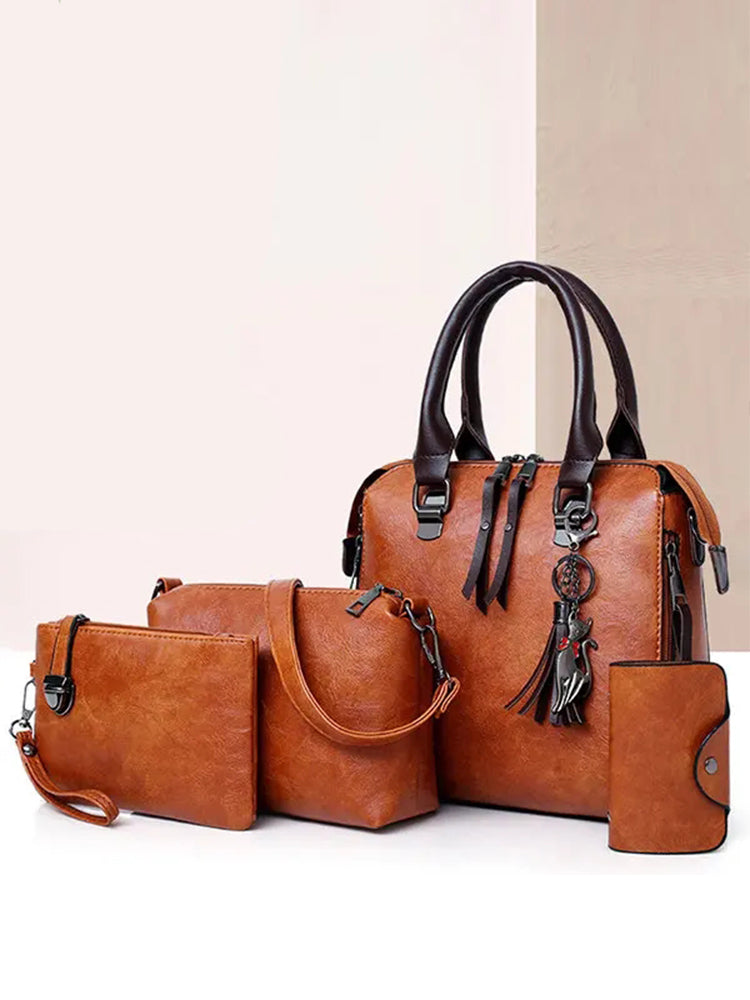 Women Leather Handbags Multi-function Crossbody Bags Purse Set 4pcs