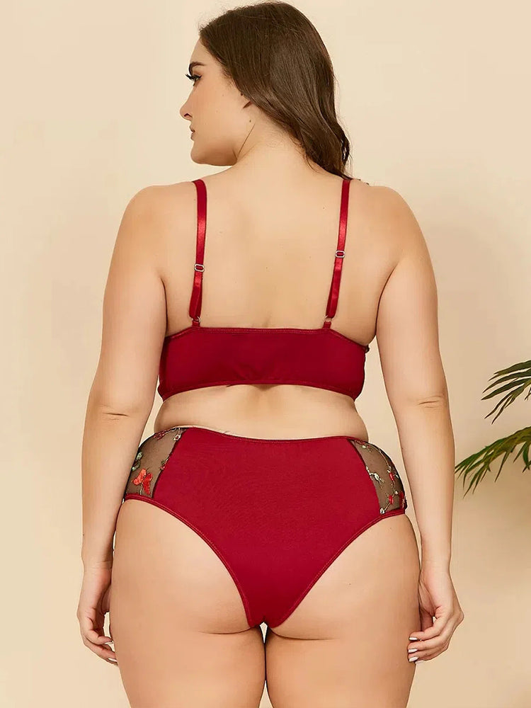 Sexy Sheer Lace Embroidered Front Closure Non Padded Bra Set