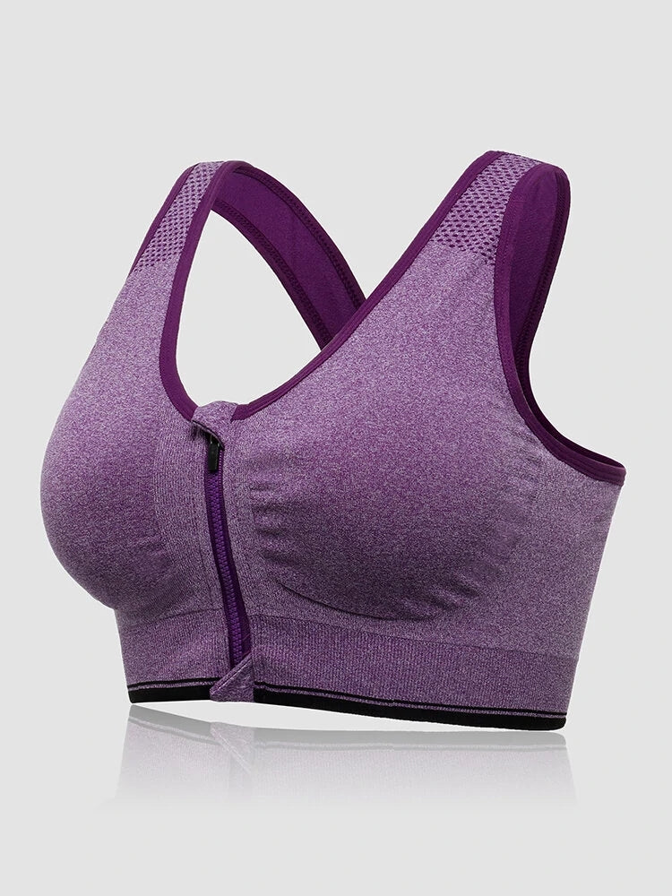 Front Zipper Wireless Shockproof Sports Bras with Removable Pad