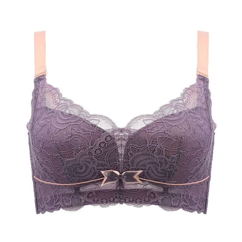 Bowknot Lace Breathable Wireless Lightly Latex Lined Bra