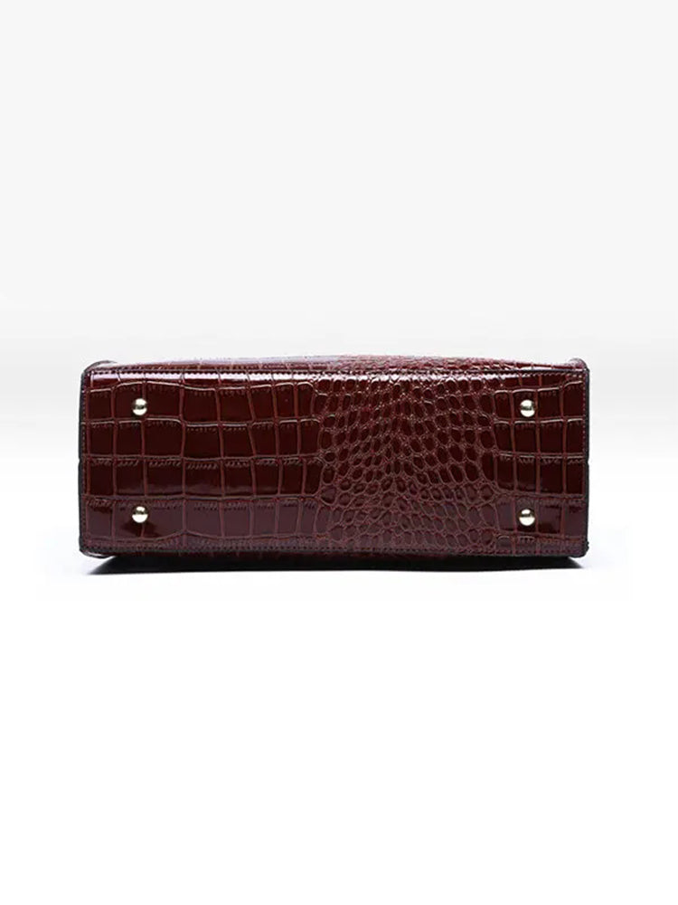 Crocodile Pattern Tote Handbag Large Capacity Solid Crossbody Bag