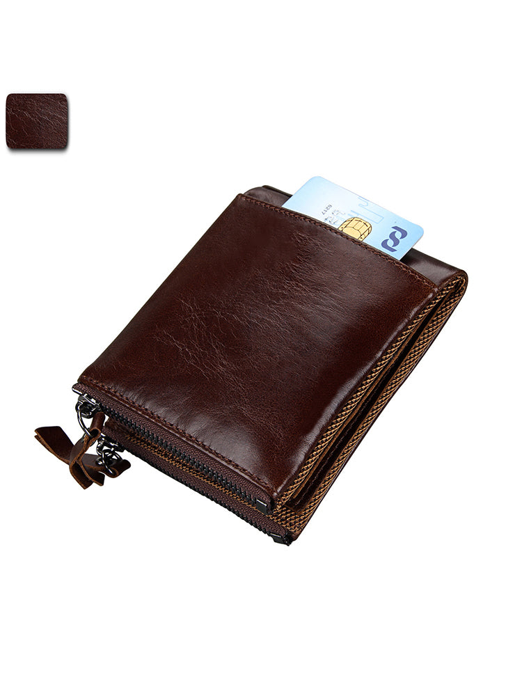 Zipper RFID Card Holders Anti-theft Zip Coin Pocket Bifold Wallets