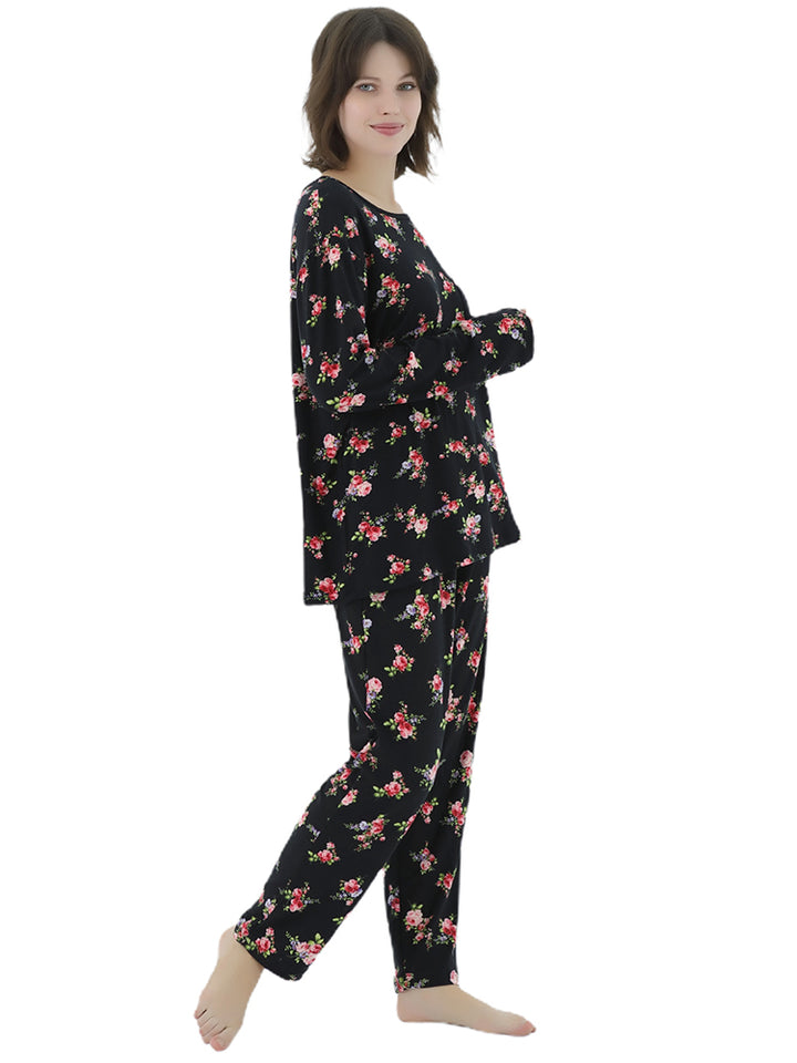 Women Plus Size Long Sleeve Printing Soft Pajamas Set