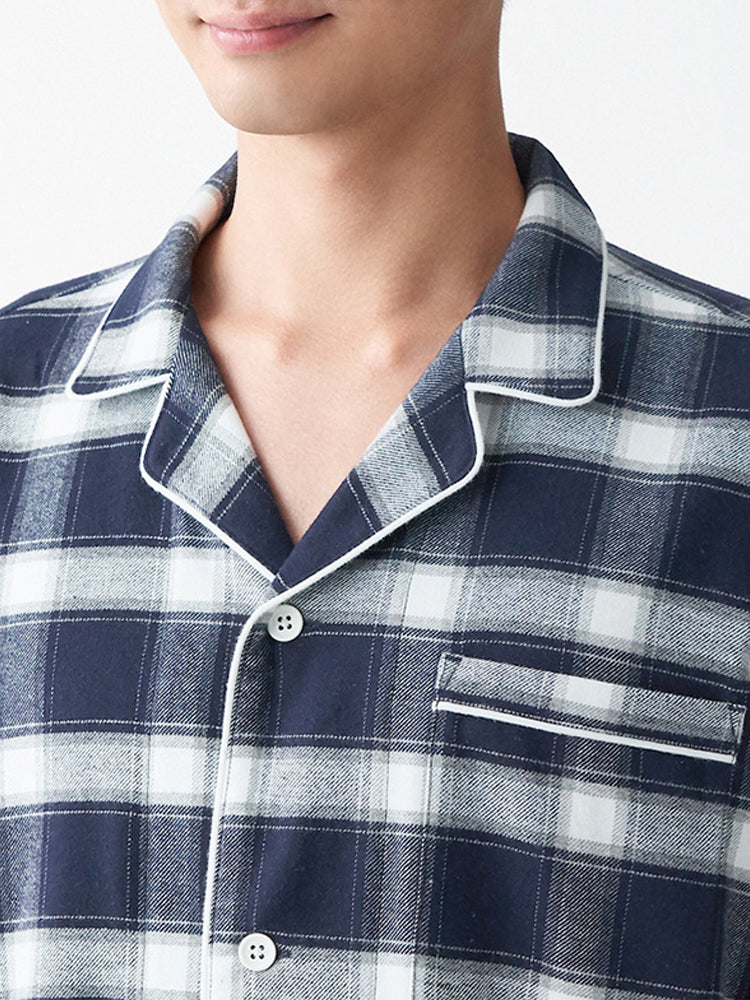 Cotton Plaid Pajamas Set Long Sleeve Sleepwear for Men&Women