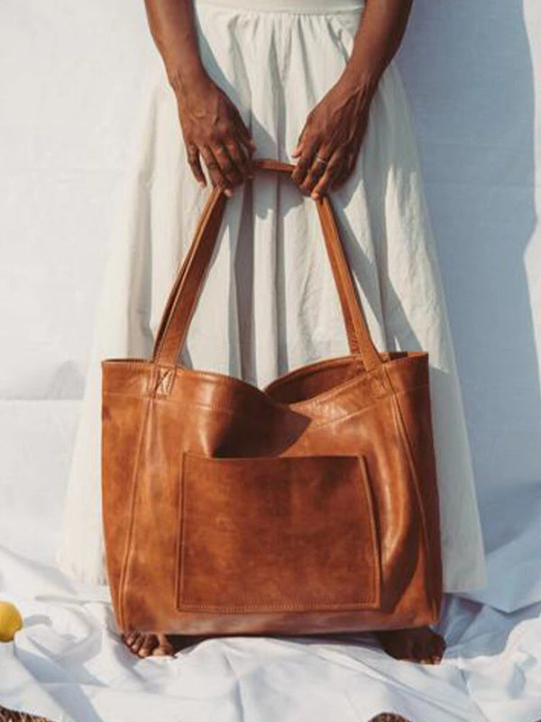 Ladies Vintage PU Leather Handbag Tote Soft Oversized Shoulder Bag