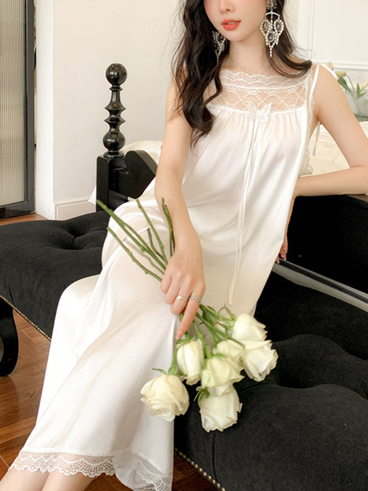 Comfort White Satin Slip Midi/Knee-length Sleepwear