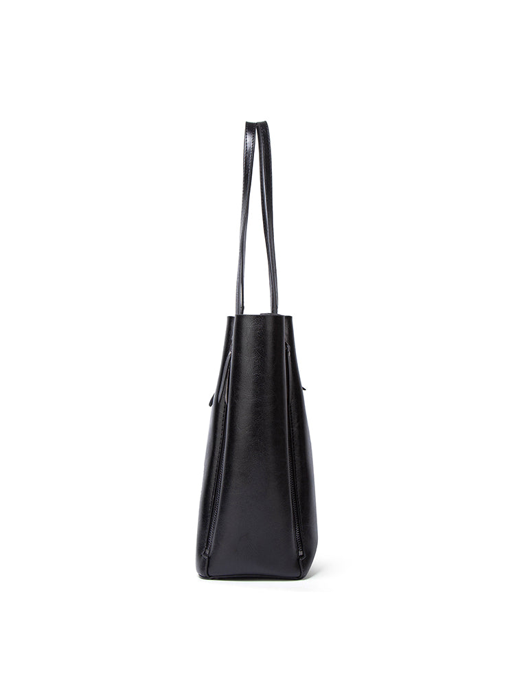 Solid Large Capacity Leisure Handbag Faux Leather Shoulder Tote Bag