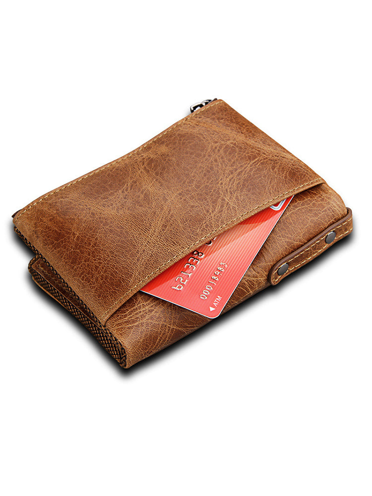 Zipper RFID Card Holders Anti-theft Zip Coin Pocket Bifold Wallets