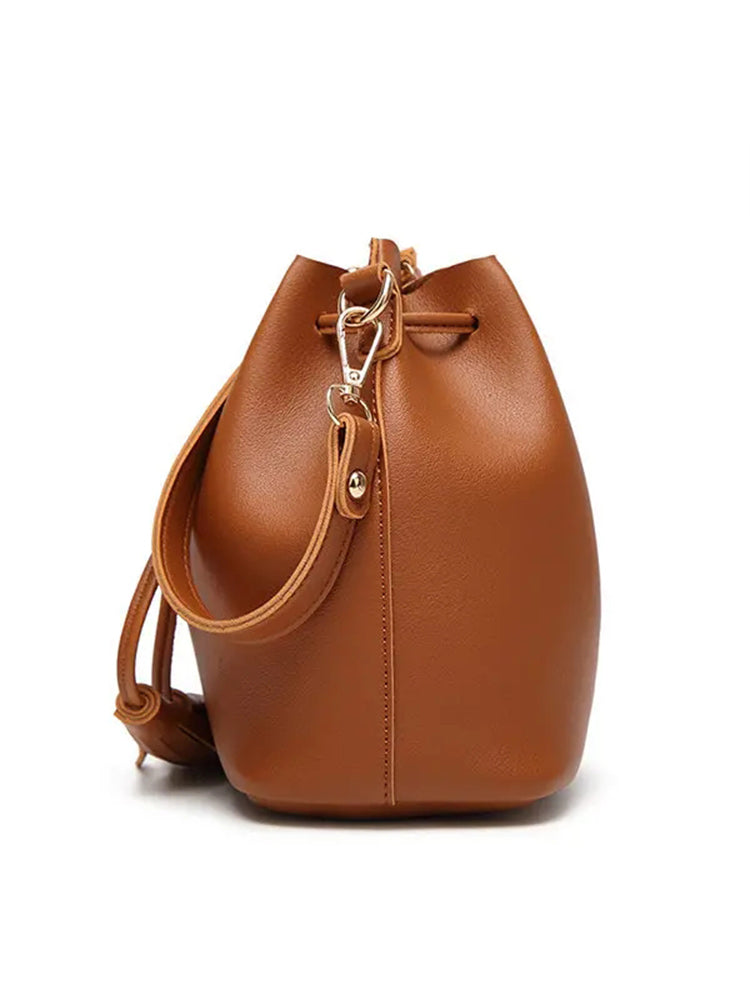 Women PU Leather Vintage Tassel Bucket Bags Mini Crossbody Bags