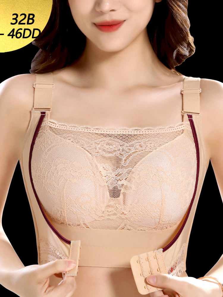 Lace Minimizer Wireless Support Bra with Front Buckle