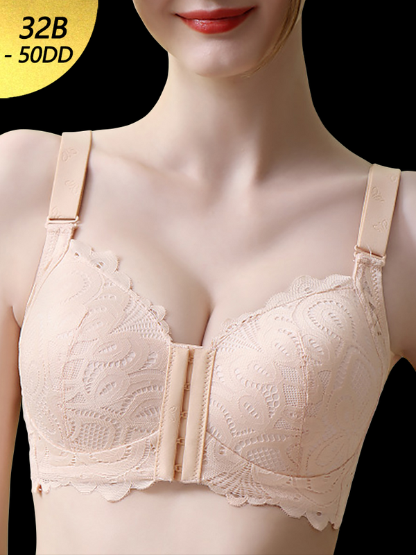 Soft Lace Front Closure Push-Up Wireless Bras
