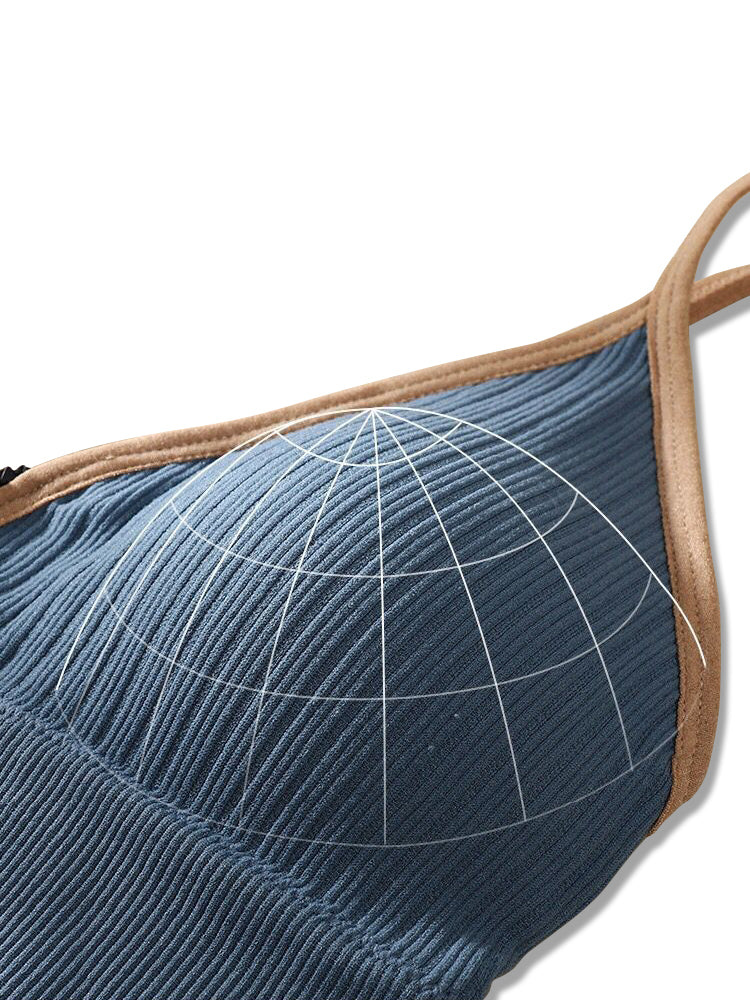 Women's V-Neck Zipper Front Wirefree Removable Pads Yoga Bra