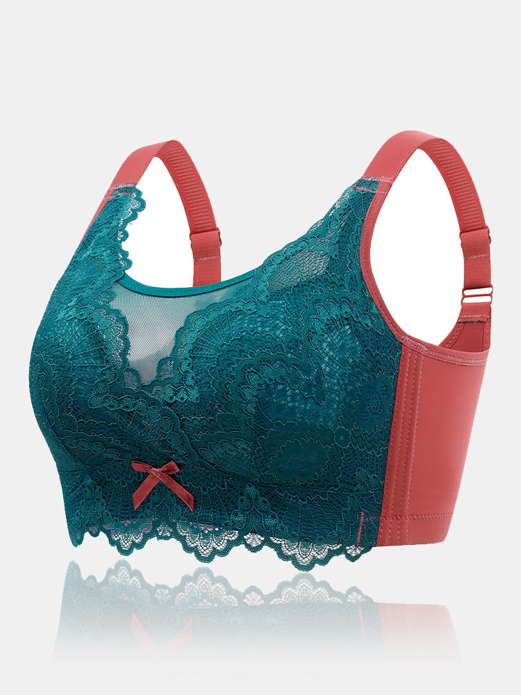 Lace Patchwork Lightly Lined Wireless Bra