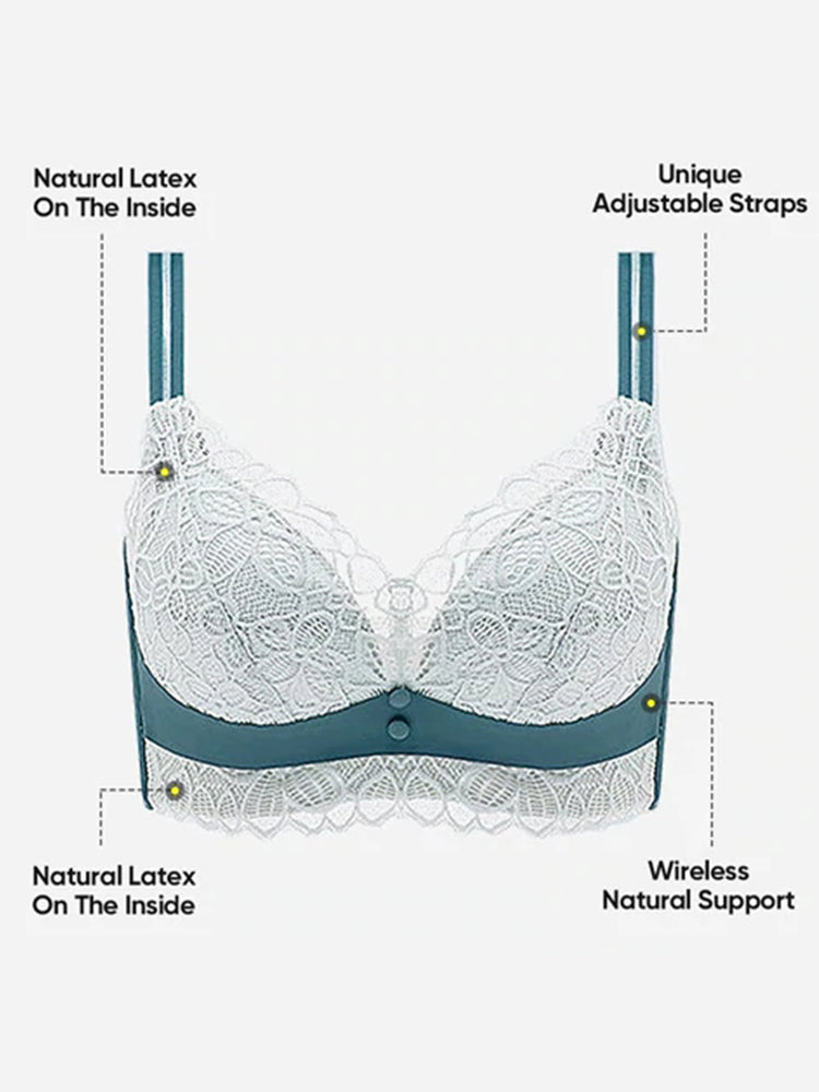 V-Neck Adjustable Straps Lace Wireless Bra