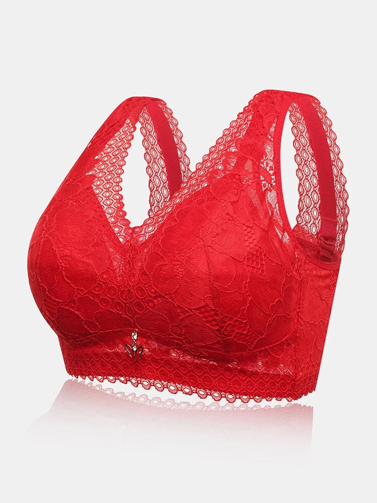 Women Floral Lace Wireless Lightly Lined Bra