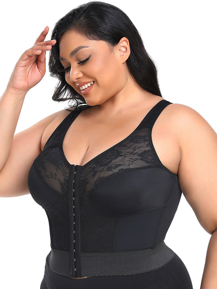 Lace Front Closure Slimming Wire-free Longline Bra