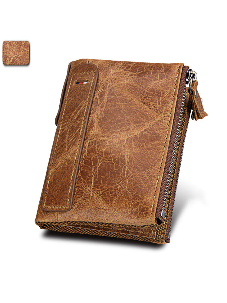 Zipper RFID Card Holders Anti-theft Zip Coin Pocket Bifold Wallets