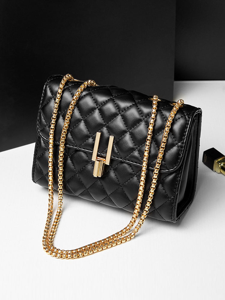 Women's Diamond Pattern PU Chain Straps Shoulder Bags