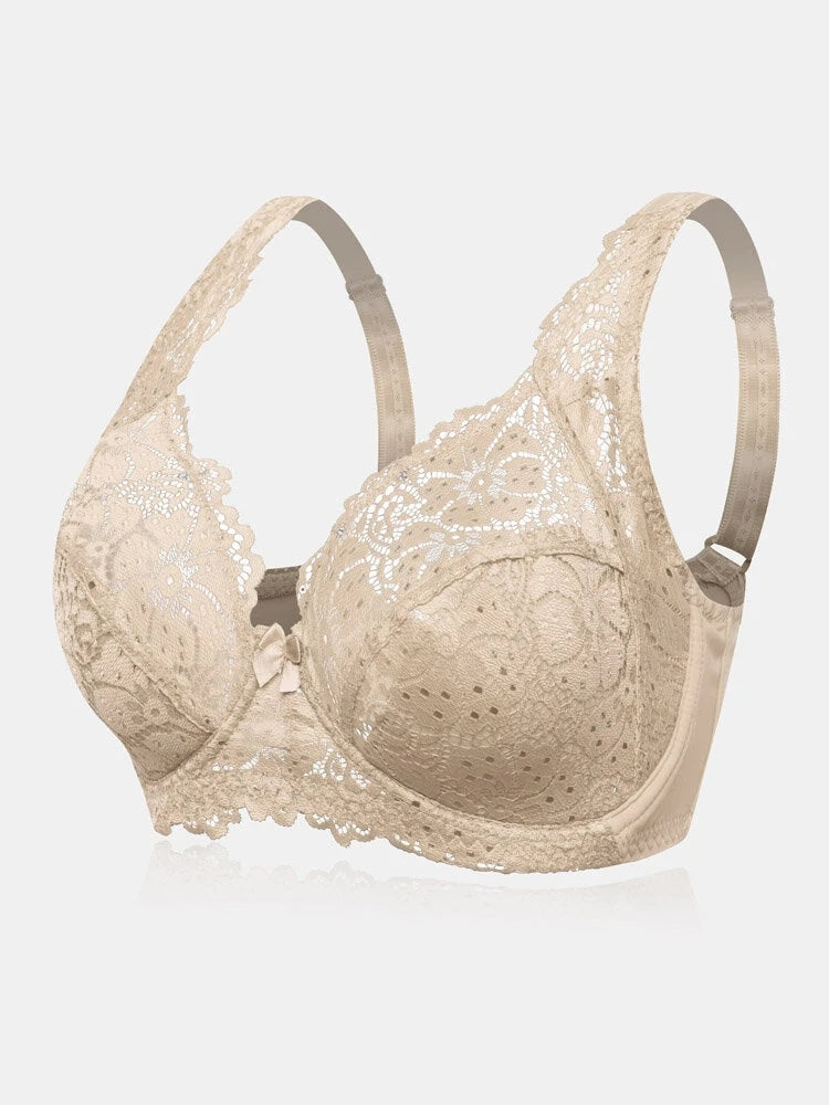 Floral Lace Trim See Through Thin Breathable Push Up Bra