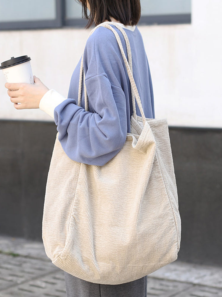 Corduroy Vintage Handbag Large-capacity Shopping Bag