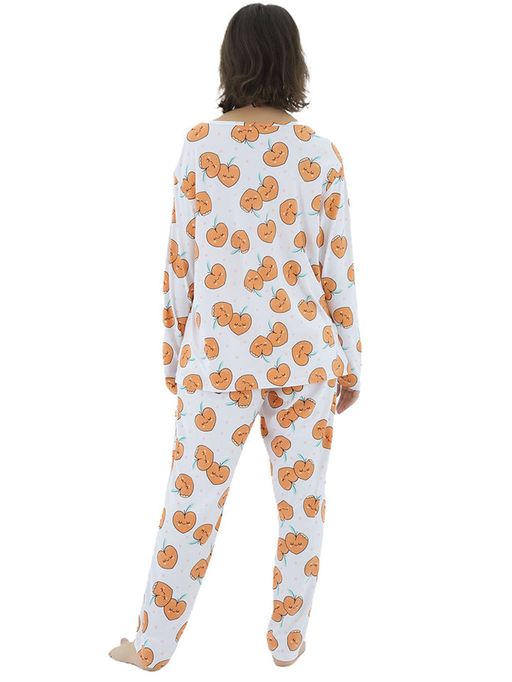 Women Plus Size Long Sleeve Printing Soft Pajamas Set