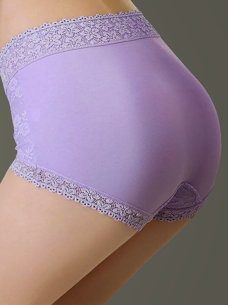 Women High Waist Cotton Lace Stretch Regular Briefs