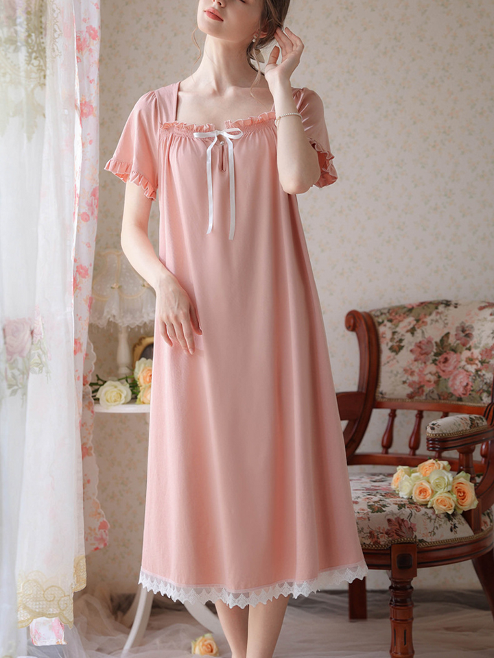 Women's Lace Nightdress Short Sleeve Victorian Nightgown Sleepwear Pajama