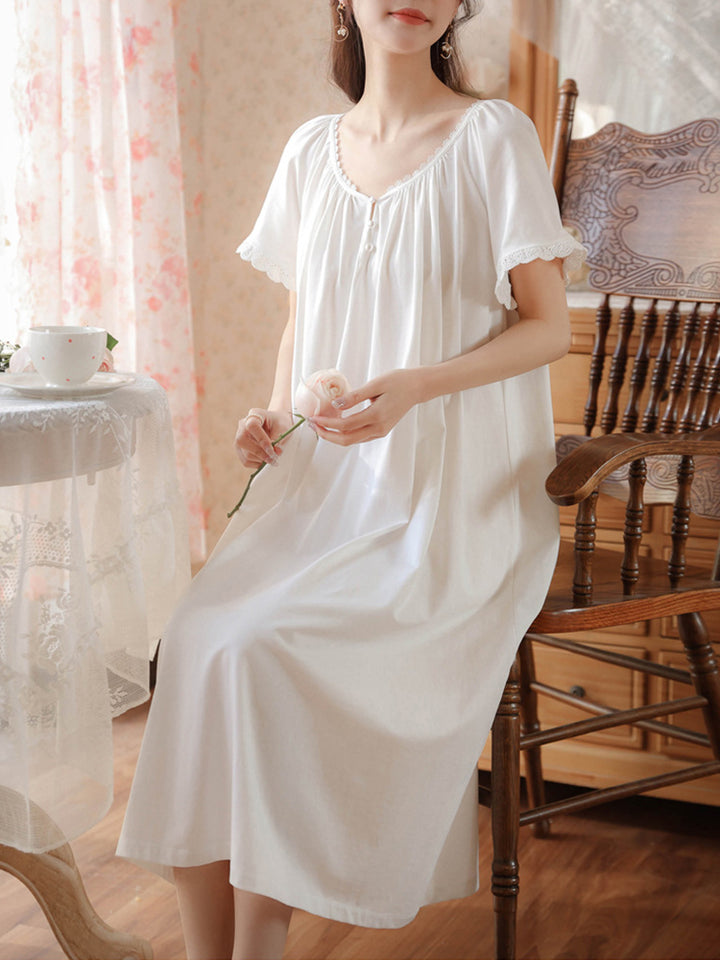 Women's Lace Nightdress Short Sleeve Victorian Nightgown Sleepwear Pajama