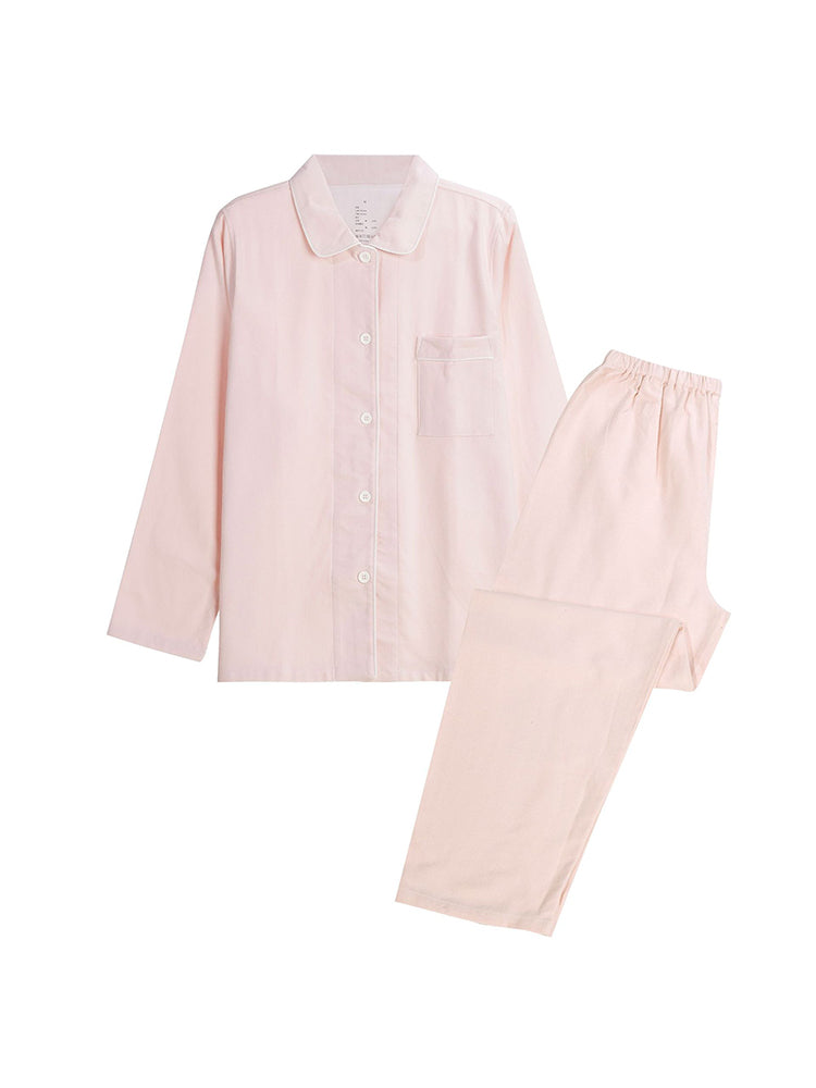 Cotton Plaid Pajamas Set Long Sleeve Sleepwear for Men&Women