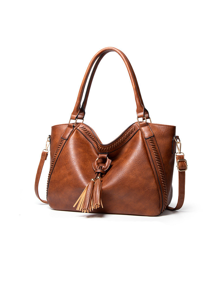Vintage Tassel PU Leather Large Purse Shoulder Bag for Women