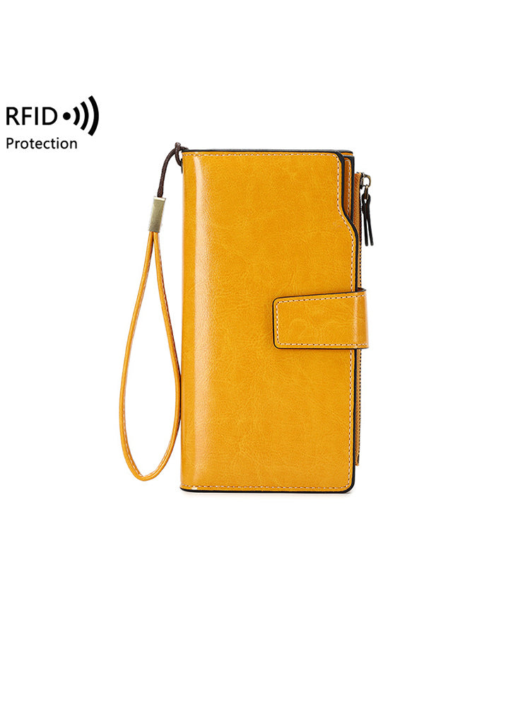 Vintage PU Leather RFID Anti Theft Oil Wax 6.3 Inch Phone Long Wallet Purse