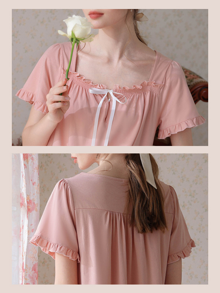 Women's Lace Nightdress Short Sleeve Victorian Nightgown Sleepwear Pajama
