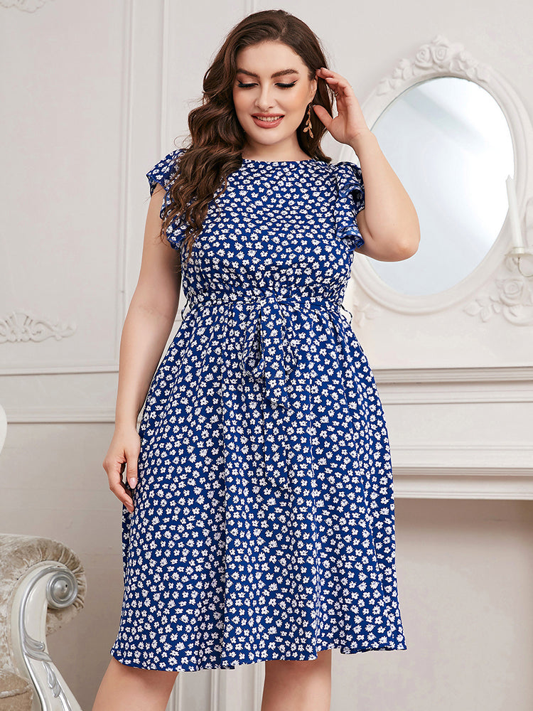 Causal Loose Floral Print Ruffle Sleeve Cool Chiffon Dress