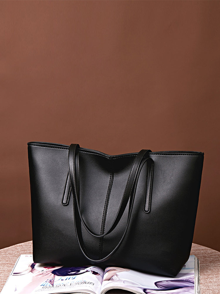 Women's Tote Shoulder PU Leather Big Capacity Solid Handbag